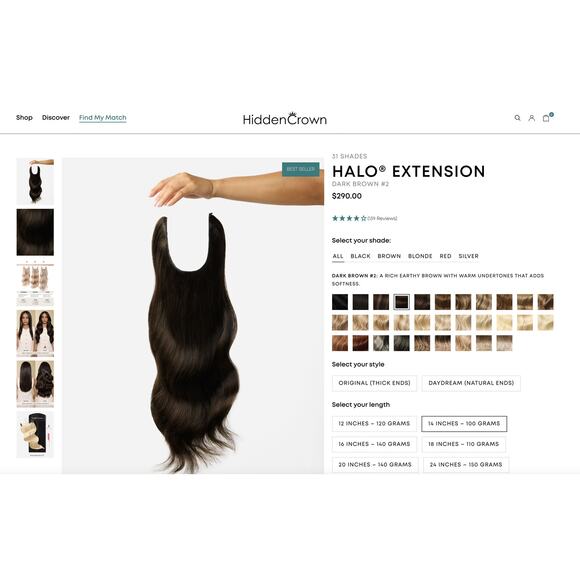 Hidden Crown Daydream 14 inch Halo Style Remy Hair #2 brown - Picture 7 of 7